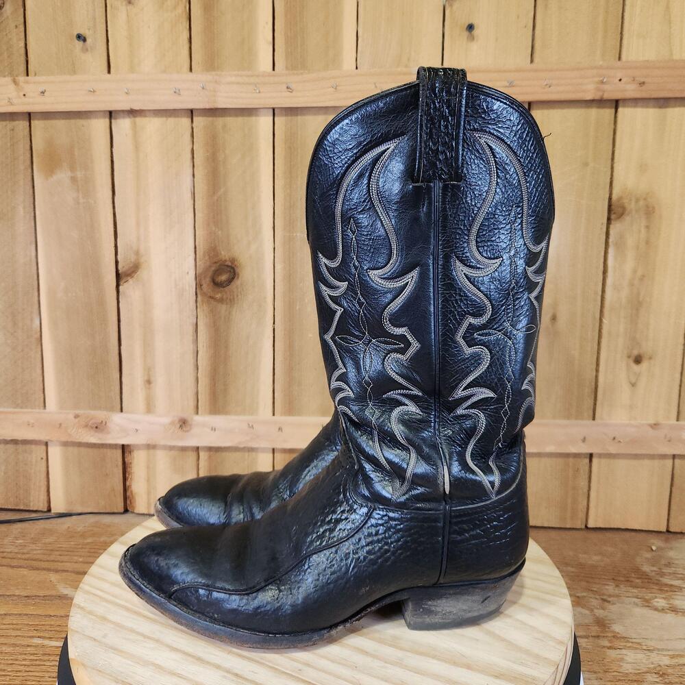 Vintage Hondo Bullhide Western Cowboy Boots Mens 9.5 D Black Leather Heavy Duty